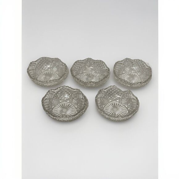 Set Of 5 Beautiful Antique EAPG Clear Cut Glass 4.75” Small Bowls Dishes - Picture 1 of 6